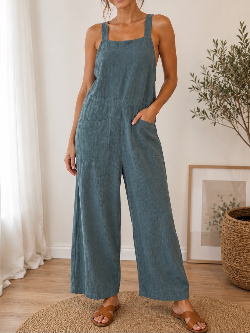 Listicle Wide-Leg Beret Jumpsuit - Seafoam - NWT $50